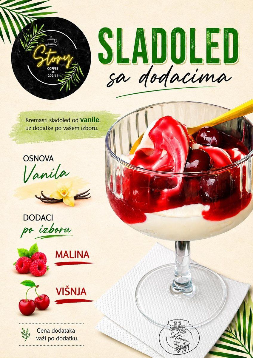 Sladoled sa dodacima — vanila baza, malina ili višnja